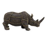 Kare Figura decorativa di design Rhino Rivets Pearls, nero, rinoceronte, fatta a mano, pezzo unico, decorazione per il soggiorno, per scaffali, design animale, con perline intrecciate, 11,5 x 26 x 9,5