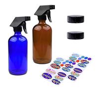 Kare & Kind Kit Flaconi Olio Essenziale. 2 Flaconi Olio Essenziale 240ml (Blu e Ambra), 2 Inneschi Nebulizzatore con Impostazioni Nebulizzazione Fine, Flusso Potente e 'off', 2 Tappi, 78 Etichette