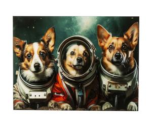 Kare Quadro da parete di design Astronauts Dogs rettangolare, vetro di sicurezza monolastra da 4 mm, design animale, cane, arte da parete, immagine, camera da letto, vetro, polipropilene, 80 x 60 cm