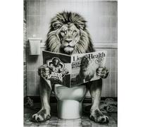 Kare Quadro da parete di design Bath Lion, grigio, rettangolare, vetro di sicurezza monolastra da 4 mm, design animale, leone, arte da parete, camera da letto, vetro, 80 x 60 cm (altezza x larghezza)