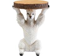 Kare Tavolino di design Animal Lama, bianco, diametro 32 cm, effetto legno, design divertente, design animale, tavolino da caffè rotondo, in poliresina, 52 x 35,5 x 31,5 cm (A x L x P)
