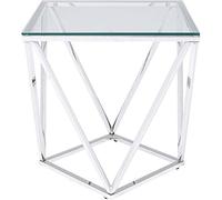 Kare Tavolino di design Cristallo, argento, tavolino da salotto, struttura in acciaio inox, piano in vetro di sicurezza ESG, 55 x 50 x 50 cm (A x L x P)