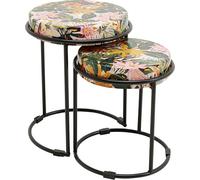 Kare Tavolino di design Jungle (2/set), multicolore, 35 cm di diametro, tavolino da caffè, comodino, motivo giungla, telaio in acciaio, soggiorno, rotondo
