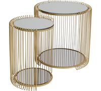 Kare Tavolino di design Wire Double (set da 2), in ottone, diametro 45 cm, elegante, tavolino da salotto, struttura in acciaio, tavolo da divano, tavolo a specchio, 46 x 45 x 45 cm (altezza x