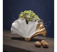 KARE Vaso Ginkgo Elegance, altezza 18 cm, gres, bianco, oro Kare