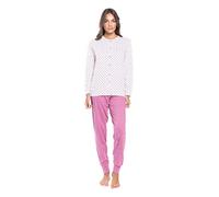 KAREL PIU' Pigiama da Donna in 100% Cotone (8008PLDA) (Bianco/Grigio Melange, L)