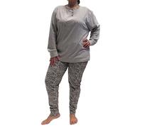KAREL PIU' Pigiama Donna Invernale in Cotone Caldo Interlock 100%. Taglie Over Size. Camicia da Notte. Pigiama Lungo Due Pezzi Aperto o Chiuso (IT, Testo, 5XL, Regular, Regular, 048 Grigio)