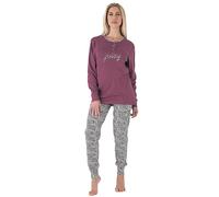 KAREL PIU' Pigiama Donna Invernale in Cotone Caldo Interlock 100%. Taglie Over Size. Camicia da Notte. Pigiama Lungo Due Pezzi Aperto o Chiuso (IT, Testo, 3XL, Regular, Regular, 048 UVA)