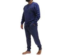 KAREL PIU' Pigiama Uomo Invernale in Cotone Caldo Interlock 100%. Taglie Over Size. Pigiama Lungo Due Pezzi Aperto o Chiuso (IT, Testo, 4XL, Regular, Regular, 125 Navy)