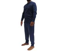 KAREL PIU' Pigiama Uomo Invernale in Cotone Caldo Interlock 100%. Taglie Over Size. Pigiama Lungo Due Pezzi Aperto o Chiuso (IT, Testo, 4XL, Regular, Regular, 106 Blu)