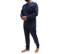 KAREL PIU' Pigiama Uomo Invernale in Cotone Caldo Interlock 100%. Taglie Over Size. Pigiama Lungo Due Pezzi Aperto o Chiuso (IT, Testo, 3XL, Regular, Regular, 112 Blu)