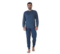 KAREL PIU' Pigiama Uomo Invernale in Cotone Caldo Interlock 100%. Taglie Over Size. Pigiama Lungo Due Pezzi Aperto o Chiuso (IT, Testo, 4XL, Regular, Regular, 117 Blu)