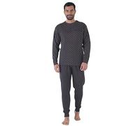KAREL PIU' Pigiama Uomo Invernale in Cotone Caldo Interlock 100%. Taglie Over Size. Pigiama Lungo Due Pezzi Aperto o Chiuso (IT, Testo, 3XL, Regular, Regular, 112 Lavagna)