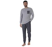 KAREL PIU' Pigiama Uomo Invernale in Cotone Caldo Interlock 100%. Taglie Over Size. Pigiama Lungo Due Pezzi Aperto o Chiuso (IT, Testo, 5XL, Regular, Regular, 125 Grigio)