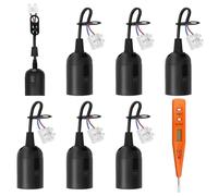 KARELLS 6 PCS Portalampada E27,E27 Lampade Basi con Filo e Terminale,Portalampade con Tester di Tensione,per Lampade a Sospensione in Soggiorno,Cucina,Nero
