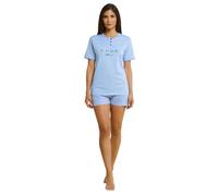 Karelpiù Pigiama Donna Cotone Corto Leggero Estivo - Pigiama Due Pezzi - Mezza Manica e Pantaloncini in 100% Fresco Cotone - Taglie Oversize - (IT, Testo, M, Regular, Regular, 4114 Azzurro)