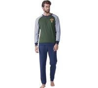 Karelpiù Pigiama Uomo Invernale in Cotone Caldo Interlock 100%. Taglie Over Size. Pigiama Lungo Due Pezzi Aperto o Chiuso (IT, Testo, XXL, Regular, Regular, 38 Verde)