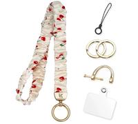 KARENSKEYS Cordini Lanyard Scrunchie per Distintivi e Chiavi, Cordino da Collo Elastico Carino per Insegnanti con Linguetta per Donne. (Ciliegia)