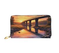 KARFPP Portafoglio rettangolare con stampa fenicottero, lussuoso, alla moda e funzionale, regalo per ogni occasione, Ponte Tramonto Fiume Paesaggio, Taglia unica