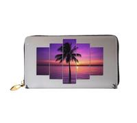 KARFPP Portafoglio rettangolare di alta qualità con stampa cascata e arcobaleno, lussuoso, alla moda e funzionale, regalo per ogni occasione, Palma Albero Viola Tramonto, Taglia unica