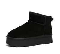 KaRFri Women's Classic Ultra Mini Platform Fashion Boot, Comfortable Warm Suede Leather Winter Anti-Slip Snow Boots (Black,35)