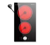 Karienvir Piano Cottura Vetroceramica 2 Fuochi Con spina 2800W, Piastra Cottura Elettrico Incasso 30cm, Controllo tramite manopola, Espansione dell'area, 9 livelli di riscaldamento