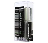 Karin Brushmarker Pro 12 Grey Colours Set Pennarelli Pro Grey Colours Set 12 pezzi corpo trasparente con sistema Ink-Free, 2,4 ml di colore liquido. Nessun pennarello