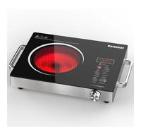 Karinear Ceramic hob 1 Zone Portable with Gummifüße, 650°C Max, 36CM, 220-240V Plug, Anti-scald Handle,2000W, Timer, Safety Lock