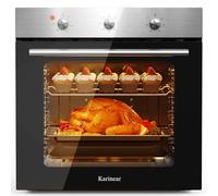 Karinear Forno Elettrico da Incasso 60L, Forni a Conventional + Convezione Ventilato a 6 Funzioni, 2200 W, 50-250°C, Inox Antimpronte, Spina, con Piastra, Griglia, Inox e Nero