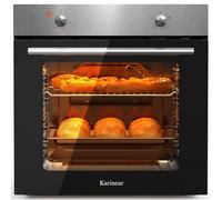 Karinear Forno Elettrico da Incasso 65L, 60 cm Forni a Conventional a 4 Funzioni, 2 Manopole di Controllo, 50-250°C, Inox Antimpronte, Spina, con Piastra, Griglia, 2200W, Inox e Nero