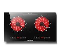 Karinear Piano Cottura Elettrico 2 Zone, Piastra Cottura Vetroceramica Incasso 60cm, 3700W Piastra Elettrica Portatile con Spina 2 Fuochi, Cristallo Nero, Toccare