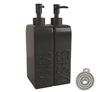 Karisky Set di 2 dispenser di sapone in ceramica, dispenser da cucina con imbuto, cuscinetti in silicone antiscivolo, sapone liquido per mani e piatti per cucina, bagno, nero opaco