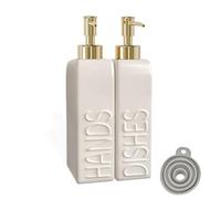 Karisky Soap Dispenser Set with Gold Rustproof Stainless Steel Pump, 2 Pack Ceramic Refillable Dish Soap and Hand Soap Dispenser for Kitchen, Bathroom, Matte White