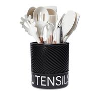 Karisky Utensilhalter für Küchentheke, 6,5 "großer Keramikutensilien -Crock mit Korkmatte, moderner Kochwerkzeug Spatel Organizer für Arbeitsplatten -Dekor, Mattschwarz