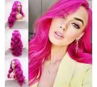 Karissa Hair 13x6 Wig Lace Front Rose Pink Wig, Rosa Hot Pink 24" Deep Parting Wave Long Curly Sintetico Wig for Women, Pre Plucked with Natural Hairline and Baby Hairs (kanekalo)