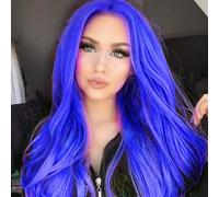 karissa Hair Parrucca da donna con pizzo frontale blu, capelli lunghi lisci e setosi, parrucca sintetica pre-pizzicata con attaccatura dei capelli naturale, senza colla, resistente al calore, da