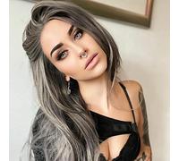 karissa Hair Parrucca grigia argento lunga grigia diritta realistica pizzo anteriore parrucche per le donne alla moda colorato sintetico Pre pizzicato attaccatura dei capelli senza colla resistente al