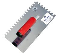 Karl Dahm Frattazzo Dentato 15 mm per Mancini con Impugnatura Ergonomica Morbida, 13 x 28 cm I Frattone per Piastrelle in Acciaio Inox con Tacche da 15 mm I Facile Stesura di Strati Adesivi - 13644