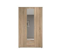KARL, Elegante armadio a 3 ante molto capiente, versatile in effetto rovere Sonoma con anta a specchio, 120 x 195 x 55 cm