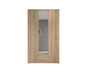 KARL, Elegante armadio a 3 ante molto capiente, versatile in effetto rovere Sonoma con anta a specchio, 120 x 195 x 55 cm