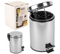 KARL HAUSMANN Cestino Bagno Pattumiera - 5L - Argento Secchio Spazzatura Bagno - Acciaio Inossidabile Bidoncino Bagno con Pedale a Chiusura - Cestgini per Cosmetici - Trash Bin - Pattumierina