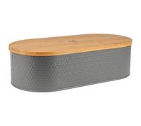 KARL HAUSMANN Porta Pane da Cucina con Bambu Coperchio - Grigio Portapane Grande - Moderno Contenitore per il Pane - Scatola Portapane in Metallo - Cassetta Portapane - Bread Box - 43x20x11,5 cm
