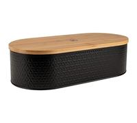 KARL HAUSMANN Porta Pane da Cucina con Bambu Coperchio - Nero Portapane Grande - Moderno Contenitore per il Pane - Scatola Portapane in Metallo - Cassetta Portapane - Bread Box - 43x20x11,5 cm