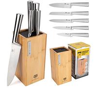 KARL HAUSMANN Set di Coltelli da Cucina - Set Completo di 5 Pezzi con Ceppo di Legno - Professionali Coltello da Cucina di Acciaio Inox - Coltello da Chef, Pane Multiuso e Spelucchino - Soft Touch