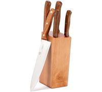 KARL HAUSMANN Set di Coltelli da Cucina - Set Completo di 5 Pezzi con Ceppo di Legno - Professionali Coltello da Cucina di Acciaio Inox - Coltello da Chef, Pane Multiuso e Spelucchino - Soft Touch