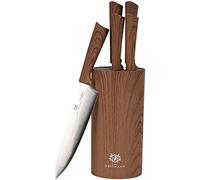 KARL HAUSMANN Set di Coltelli da Cucina - Set Completo di 5 Pezzi con Ceppo di Plastica - Professionali Coltello da Cucina di Acciaio Inox - Coltello da Chef, Pane Multiuso e Spelucchino - Soft Touch