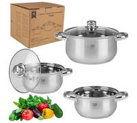 KARL HAUSMANN Set di Pentole Induzione - 3 Pezzi - Batteria di Pentole Acciaio Inox - Scala Interna - Pentola per Induzione, Gas, Elettrica e in Vetroceramica - Riscaldamento e Cottura Uniforme