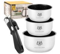 KARL HAUSMANN Set Pentole Induzione Manico Removibile - 3 Pezzi - Batteria di Pentole Acciaio Inox - pentole impilabili salvaspazio - Pentola per Induzione, Gas, Elettrica e in Ceramica - Antiaderente