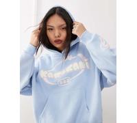 Karl Kani - Felpa azzurra con cappuccio, logo e grafica con cuori-Blu M