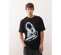 Karl Kani - T-shirt oversize nera con stampa di cuffie sul davanti e sul retro-Nero 122-130 CM